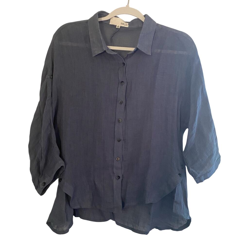 Fate by LFD 100% Linen Blouse Blue Womens Size Small